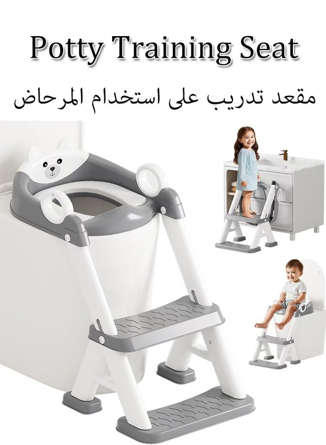 Aimayapet Potty Training Seat, Non Slip Foldable Toilet Training Seat with Soft Cushion, Adjustable Ladder & Potty Seat Height, Comfortable HandlesUpgrade Toddler Toilet Seat for Kids Boys Girls, Potty Training Toilet Seat with Step Stool Ladder - Image 1